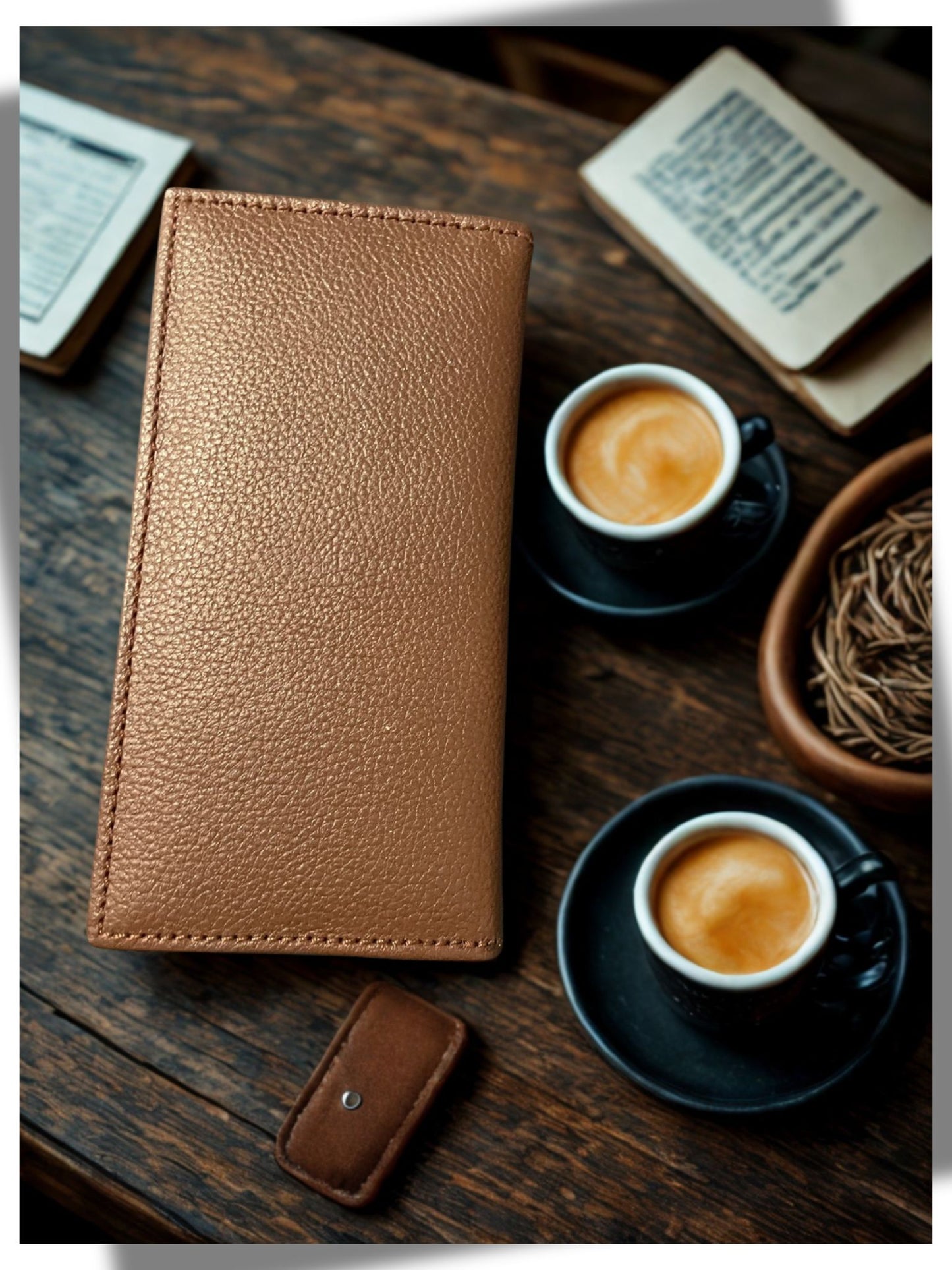 The Classic Choice: Men’s Genuine Leather Slim Bifold Long Wallet with Zipper Pocket - Multiple Card Holders.