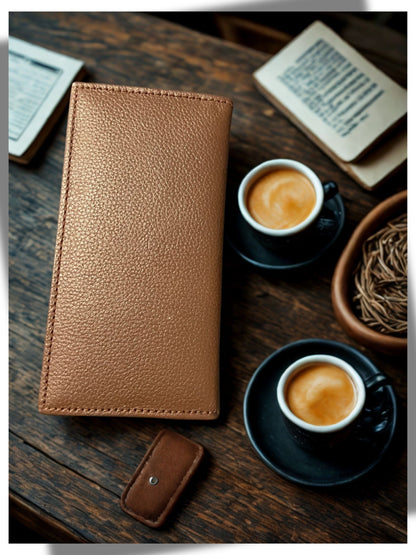 The Classic Choice: Men’s Genuine Leather Slim Bifold Long Wallet with Zipper Pocket - Multiple Card Holders.